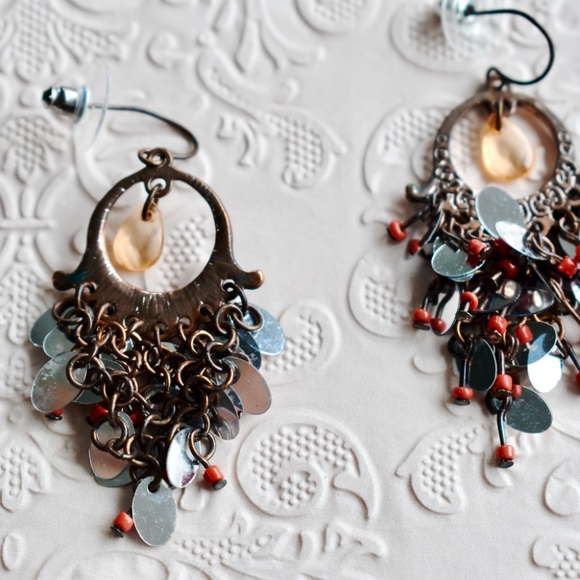 💞💗 Vintage Bronze Bohemian Antiqued Metal Beaded Chandelier Statement Earring - Picture 3 of 6